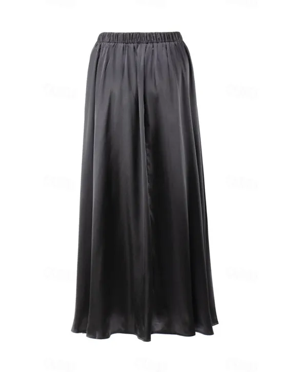 Online Women's Skirt Swing Long Skirt Elegant Fashion Maxi High Waist Skirts Solid Colored Street Daily Black White Khaki Summer Satin Women Skirts