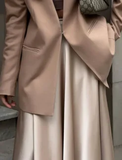 Online Women's Skirt Swing Long Skirt Elegant Fashion Maxi High Waist Skirts Solid Colored Street Daily Black White Khaki Summer Satin Women Skirts