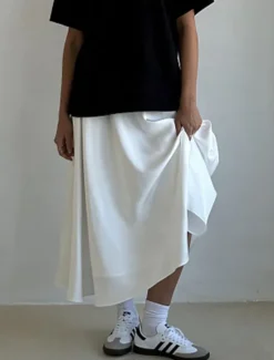 Online Women's Skirt Swing Long Skirt Elegant Fashion Maxi High Waist Skirts Solid Colored Street Daily Black White Khaki Summer Satin Women Skirts