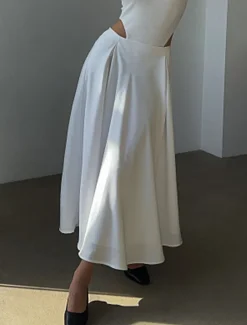 Online Women's Skirt Swing Long Skirt Elegant Fashion Maxi High Waist Skirts Solid Colored Street Daily Black White Khaki Summer Satin Women Skirts