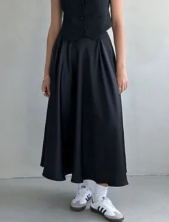 Online Women's Skirt Swing Long Skirt Elegant Fashion Maxi High Waist Skirts Solid Colored Street Daily Black White Khaki Summer Satin Women Skirts