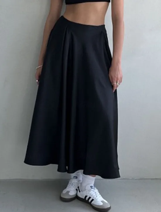 Online Women's Skirt Swing Long Skirt Elegant Fashion Maxi High Waist Skirts Solid Colored Street Daily Black White Khaki Summer Satin Women Skirts