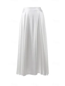 Online Women's Skirt Swing Long Skirt Elegant Fashion Maxi High Waist Skirts Solid Colored Street Daily Black White Khaki Summer Satin Women Skirts