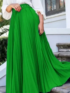 Outlet Women's Skirt Swing Maxi High Waist Skirts Pleated Ruffle Solid Colored Street Daily Spring & Summer Elegant Fashion Black White Wine Purple Women Skirts