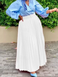 Outlet Women's Skirt Swing Maxi High Waist Skirts Pleated Ruffle Solid Colored Street Daily Spring & Summer Elegant Fashion Black White Wine Purple Women Skirts