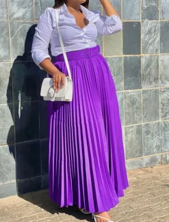 Outlet Women's Skirt Swing Maxi High Waist Skirts Pleated Ruffle Solid Colored Street Daily Spring & Summer Elegant Fashion Black White Wine Purple Women Skirts
