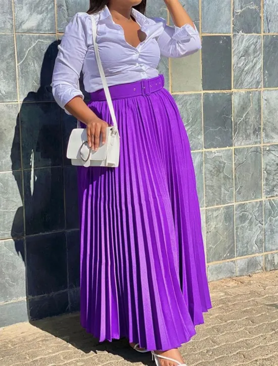 Outlet Women's Skirt Swing Maxi High Waist Skirts Pleated Ruffle Solid Colored Street Daily Spring & Summer Elegant Fashion Black White Wine Purple Women Skirts
