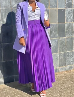 Outlet Women's Skirt Swing Maxi High Waist Skirts Pleated Ruffle Solid Colored Street Daily Spring & Summer Elegant Fashion Black White Wine Purple Women Skirts