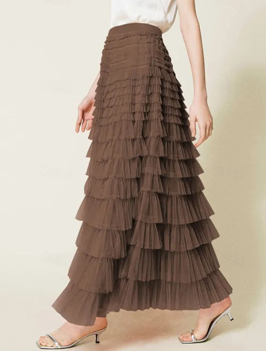 Outlet Women's Skirt Swing Tutu Maxi High Waist Skirts Pleated Solid Colored Street Daily Spring & Summer Elegant Fashion Casual Apricot Black Khaki Rose Red Women Skirts
