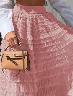 Outlet Women's Skirt Swing Tutu Maxi High Waist Skirts Pleated Solid Colored Street Daily Spring & Summer Elegant Fashion Casual Apricot Black Khaki Rose Red Women Skirts