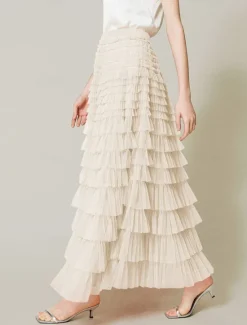Outlet Women's Skirt Swing Tutu Maxi High Waist Skirts Pleated Solid Colored Street Daily Spring & Summer Elegant Fashion Casual Apricot Black Khaki Rose Red Women Skirts