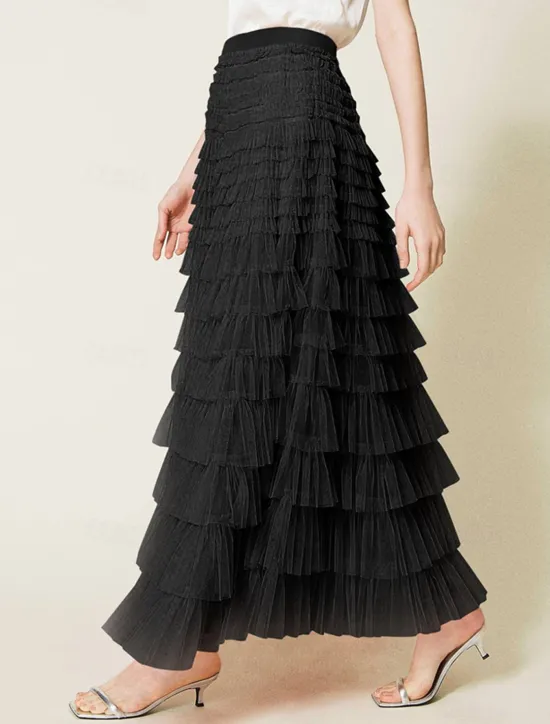 Outlet Women's Skirt Swing Tutu Maxi High Waist Skirts Pleated Solid Colored Street Daily Spring & Summer Elegant Fashion Casual Apricot Black Khaki Rose Red Women Skirts