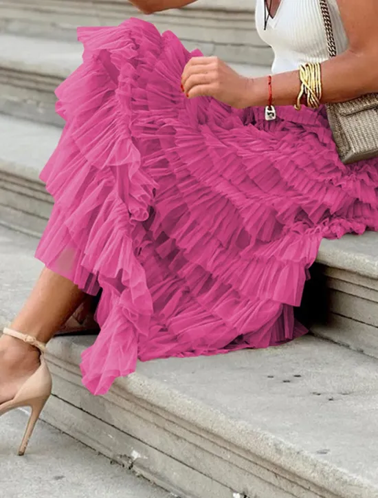 Outlet Women's Skirt Swing Tutu Maxi High Waist Skirts Pleated Solid Colored Street Daily Spring & Summer Elegant Fashion Casual Apricot Black Khaki Rose Red Women Skirts