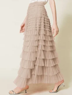 Outlet Women's Skirt Swing Tutu Maxi High Waist Skirts Pleated Solid Colored Street Daily Spring & Summer Elegant Fashion Casual Apricot Black Khaki Rose Red Women Skirts