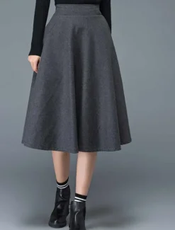 Sale Women's Skirt Swing Work Skirts Midi Skirts Pocket Solid Colored Street Daily Elegant Fashion Streetwear Casual Black Wine Gray Women Skirts