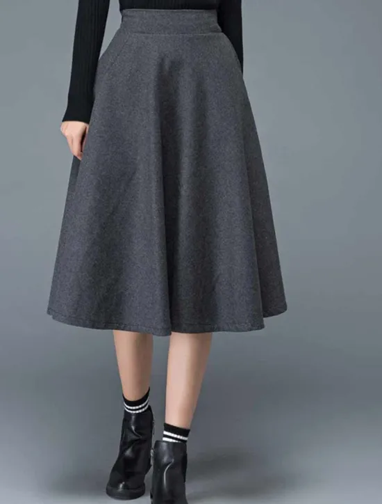 Sale Women's Skirt Swing Work Skirts Midi Skirts Pocket Solid Colored Street Daily Elegant Fashion Streetwear Casual Black Wine Gray Women Skirts