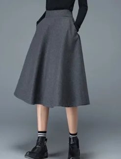 Sale Women's Skirt Swing Work Skirts Midi Skirts Pocket Solid Colored Street Daily Elegant Fashion Streetwear Casual Black Wine Gray Women Skirts