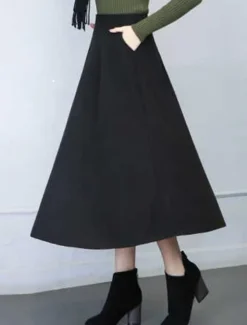 Sale Women's Skirt Swing Work Skirts Midi Skirts Pocket Solid Colored Street Daily Elegant Fashion Streetwear Casual Black Wine Gray Women Skirts