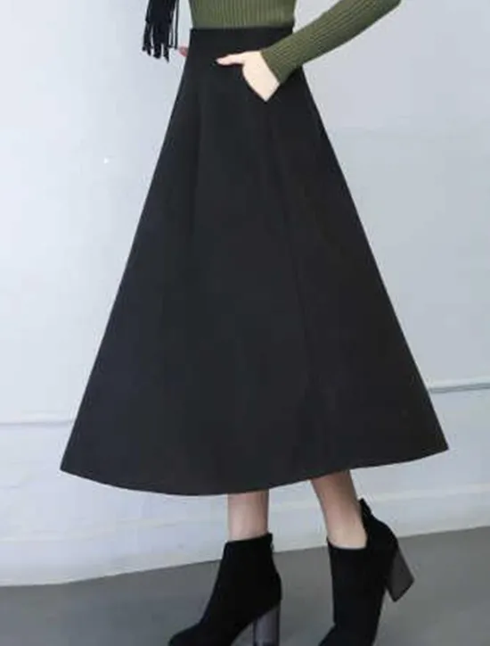 Sale Women's Skirt Swing Work Skirts Midi Skirts Pocket Solid Colored Street Daily Elegant Fashion Streetwear Casual Black Wine Gray Women Skirts