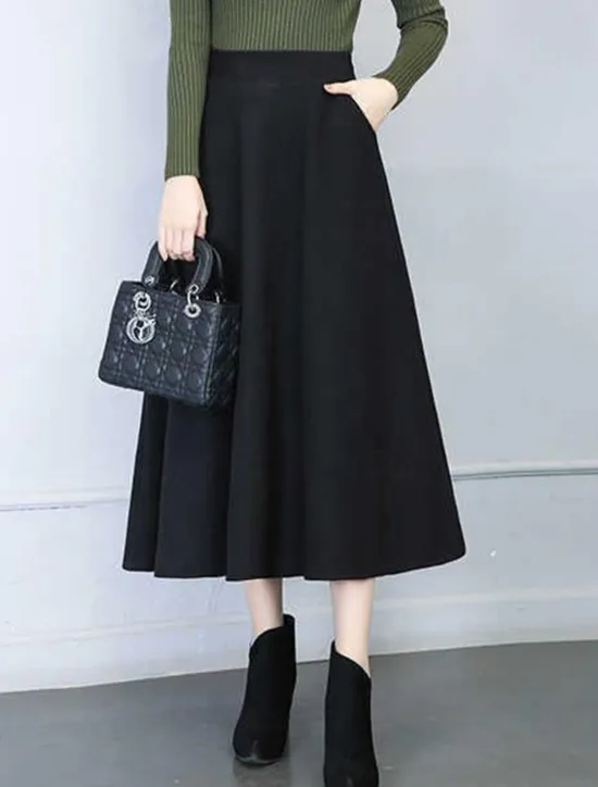 Sale Women's Skirt Swing Work Skirts Midi Skirts Pocket Solid Colored Street Daily Elegant Fashion Streetwear Casual Black Wine Gray Women Skirts