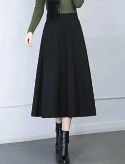 Sale Women's Skirt Swing Work Skirts Midi Skirts Pocket Solid Colored Street Daily Elegant Fashion Streetwear Casual Black Wine Gray Women Skirts