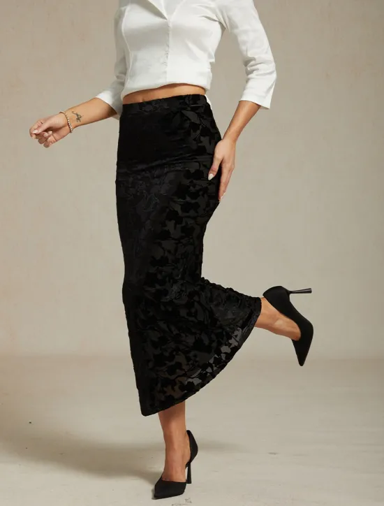 Clearance Women's Skirt Trumpet / Mermaid Elegant Vintage Maxi High Waist Skirts Stretchy Spring Velvet Women Skirts