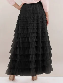 Sale Women's Skirt Tutu Fashion Casual Maxi High Waist Skirts Solid Colored Ruffle Going out Casual Daily Apricot Black White Khaki Summer Polyester Women Skirts