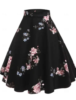 Best Women's Skirt Tutu Vintage Fashion Casual Knee-length High Waist Skirts Floral Ruched Print Vacation Street Winter Cotton Women Skirts