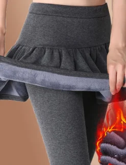 Discount Women's Skort Fashion Streetwear Full Length High Waist Plain Ruffle 2 in 1 High Cut Comfort Breathability Soft Micro-elastic Vacation Street Daily Ash Black Fall Winter Women Leggings