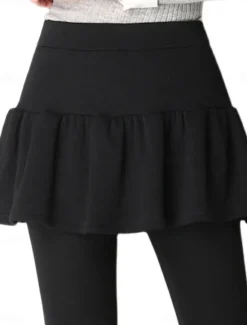 Discount Women's Skort Fashion Streetwear Full Length High Waist Plain Ruffle 2 in 1 High Cut Comfort Breathability Soft Micro-elastic Vacation Street Daily Ash Black Fall Winter Women Leggings