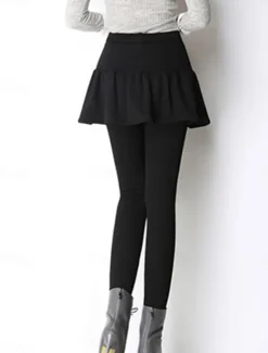 Discount Women's Skort Fashion Streetwear Full Length High Waist Plain Ruffle 2 in 1 High Cut Comfort Breathability Soft Micro-elastic Vacation Street Daily Ash Black Fall Winter Women Leggings