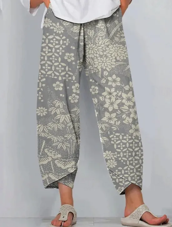 Hot Women's Slacks Active Vacation Vintage Full Length High Waist Floral Graphic Elastic Waistband Comfy Breathability Soft Micro-elastic Outdoor Street Daily Red Navy Blue Purple Green Summer Spring Women Pants
