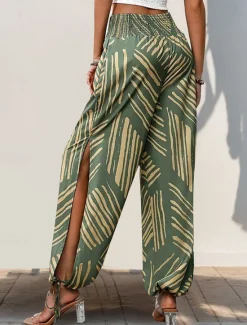 Clearance Women's Slacks Casual Long High Waist Geometric Printing Breathability Soft Micro-elastic Vacation Daily Wear Summer Spring Fall Regular Fit Women Pants