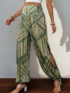 Clearance Women's Slacks Casual Long High Waist Geometric Printing Breathability Soft Micro-elastic Vacation Daily Wear Summer Spring Fall Regular Fit Women Pants