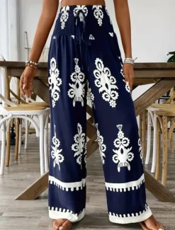 Online Women's Slacks Pants Trousers Casual Full Length Natural Flower Printing Comfy Outdoor Street Daily Wear Black Blue Green Summer Regular Fit Women Pants
