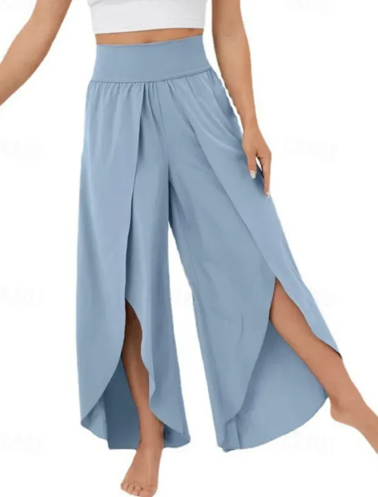 Outlet Women's Slacks Pants Trousers Casual Full Length Natural Plain Elastic Waist Split Comfy Comfortable Outdoor Going out carmine Dark red Forest Green Light Sky Blue Summer Regular Fit Women Pants
