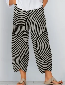 Discount Women's Slacks Pants Trousers Vacation Vintage Ethnic Style Ankle-Length High Waist Graphic Abstract Geometic Elastic Waistband Comfy Breathability Soft Inelastic Outdoor Street Daily Dark Gray Black Women Pants