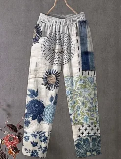 Outlet Women's Slacks Vacation Vintage Ethnic Style Ankle-Length High Waist Floral Graphic Pocket Comfy Breathability Lightweight Inelastic Outdoor Vacation Causal Blue Purple Green Summer Spring Loose Fit Women Pants
