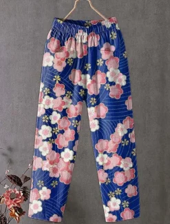 Outlet Women's Slacks Vacation Vintage Ethnic Style Ankle-Length High Waist Floral Graphic Pocket Comfy Breathability Lightweight Inelastic Outdoor Vacation Causal Blue Purple Green Summer Spring Loose Fit Women Pants