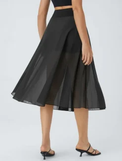 Clearance Women's Slim Casual Midi High Rise Skirts Pocket Micro-elastic Black Blue Orange Spring, Fall, Winter, Summer Tulle Women Skirts