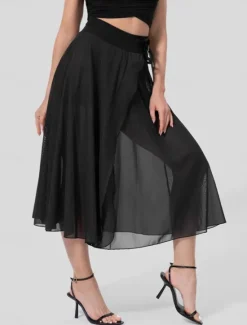 Clearance Women's Slim Casual Midi High Rise Skirts Pocket Micro-elastic Black Blue Orange Spring, Fall, Winter, Summer Tulle Women Skirts