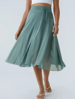 Clearance Women's Slim Casual Midi High Rise Skirts Pocket Micro-elastic Black Blue Orange Spring, Fall, Winter, Summer Tulle Women Skirts