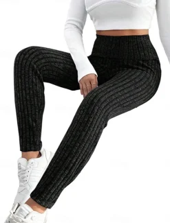 Women's Slim Full Length Solid Color Light Gray Dark-Gray Black Spring & Fall Women Pants