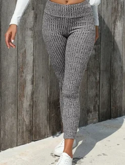 Women's Slim Full Length Solid Color Light Gray Dark-Gray Black Spring & Fall Women Pants