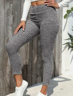 Women's Slim Full Length Solid Color Light Gray Dark-Gray Black Spring & Fall Women Pants