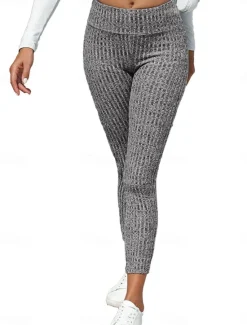 Women's Slim Full Length Solid Color Light Gray Dark-Gray Black Spring & Fall Women Pants