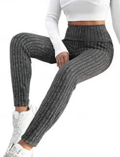 Women's Slim Full Length Solid Color Light Gray Dark-Gray Black Spring & Fall Women Pants