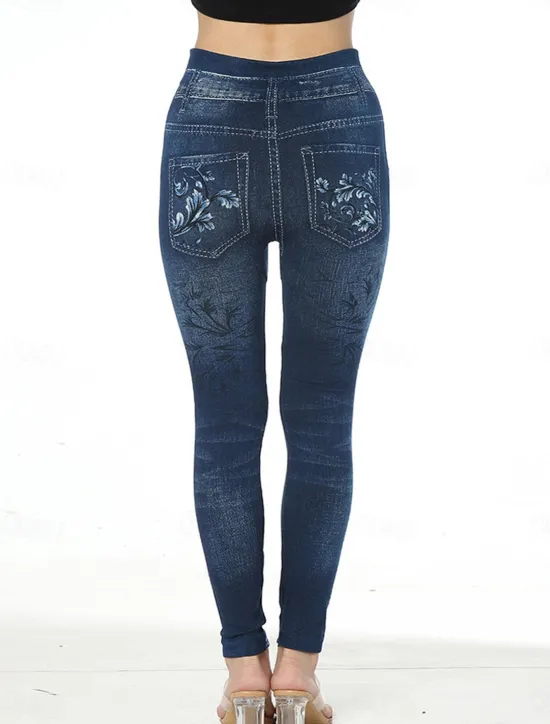 Clearance Women's Slim Leggings Cropped Pants Fashion Streetwear Casual Ankle-Length High Waist Flower Pocket Print High Cut Breathability Comfortable High Elasticity Street Causal Daily Red Blue Summer Fall Women Leggings