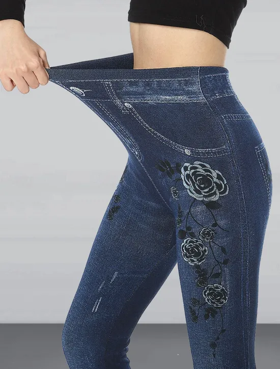 Clearance Women's Slim Leggings Cropped Pants Fashion Streetwear Casual Ankle-Length High Waist Flower Pocket Print High Cut Breathability Comfortable High Elasticity Street Causal Daily Red Blue Summer Fall Women Leggings