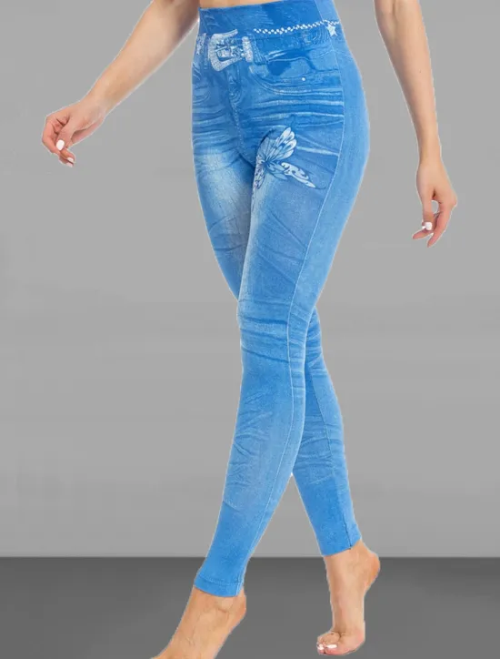 Online Women's Slim Pants Trousers Leggings Fashion Streetwear Casual Full Length High Waist Butterfly Pocket Print High Cut Breathability Comfortable High Elasticity Street Causal Daily Black Blue Summer Women Leggings